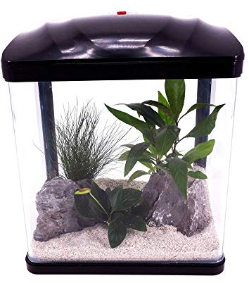 AquaOne Aquarium Komplettset LED mit Pumpe HR-230 schwarz I Kleines Nanoaquarium 7 Liter I Mini Nano Becken Set für Fische und Garnelen