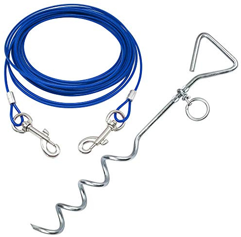 Bunty 16 Heavy Duty Dog Stake & 6ft. Dog Tie Out Cable - 360° Spiral Dog Lead Spike, Tangle-Free O-Ring - Dog Stake for Camping, Yard, Park - Small, Medium, Large Dogs - Blue