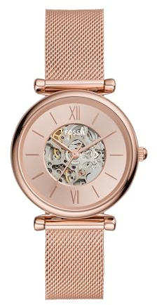 Fossil Women's Carlie Automatic Stainless Steel Watch for Women, Color: Rose Gold