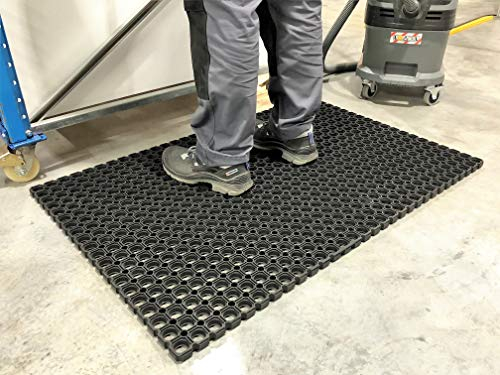 DRAIN Rub | PROFI Ring-Gummimatte | gelochte Arbeitsplatzmatte 100% Naturkautschuk | robust | 22mm hoch (80cm x 120cm, Schwarz)