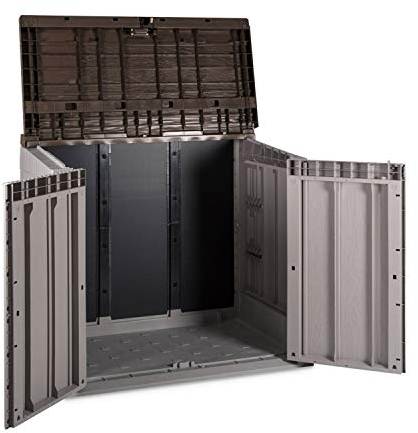 Toomax Baule Stora Way, portattrezzi da Esterni, in Polipropilene Riciclato con Effetto Legno (842L, Grigio Talpa/Antracite)