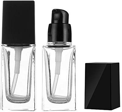 2 STK 30ml Leere quadratische Klarglas-Pump-Flasche Lotionspender mit schwarzem Deckel nachfüllbar tragbare Foundation-Flasche Make-up Kosmetik-Behälter Halter für Lotion Essenz Emulsion Serum