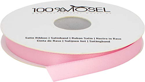 100 % Mosel satinband, i rosa (10 mm x 25 m), matt glänsande presentband, ädelt band för dekoration och pyssel, för att packa in speciella gåvor, för bröllop, dop och mycket mer.
