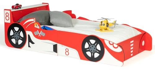 IDMarket - Lit Enfant Voiture Formule 1 Teddi 70 x 140 CM Rouge