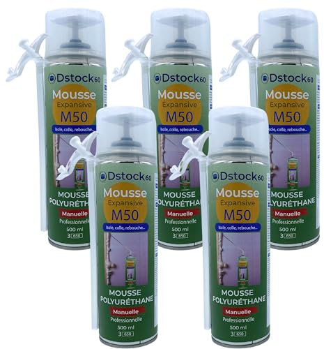 DSTOCK60 – 5 Stück Bauschaum/Montageschaum 500 ml – Professioneller Polythan-Schaum – Außen und Innen