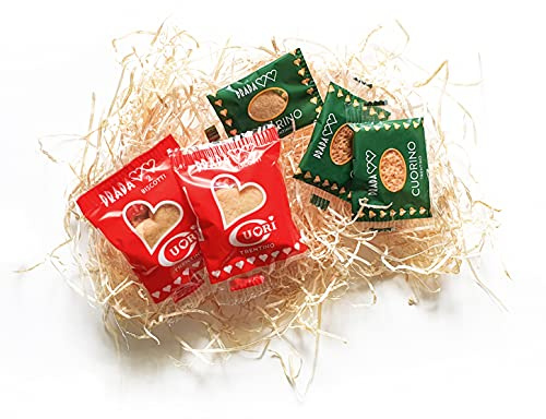 Prada Biscotti - Assortimento 130 Pezzi Monodose: 45 Cuori + 85 Cuorino Mini Biscotti in Confezioni Monoporzione. Prodotti Tradizionali Tipici del Trentino.