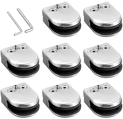 Edelstahl Glasklemme Kamtop 8 x Glasklemmhalter 304 Edelstahl Klemmhalter Glashalter Gelände Flach Anschluss Glass Clip Größe M für 9-10 mm Glas