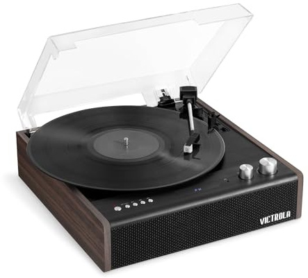 Victrola Eastwood – Bluetooth Record Player – 3-Speed Turntable, Premium MM Cartridge, Vinyl Stream for Wireless Streaming, Removable Dust Cover, Built-in Speakers (Espresso)