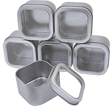 6Pcs Zinn Box Dosen Mini Boxen, Metall Aufbewahrungsboxen mit Abdeckungen, Perspektive Quadrate Behälter, Kleine Gegenstände Lagerung Lebensmittelboxen, Silber