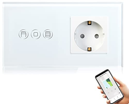BSEED WiFi Smart Alexa Interruttore per tapparelle con presa normale, compatibile con Google Home Tuya, interruttore touch screen in vetro, interruttore per tapparella Wi-Fi (richiede filo zero),