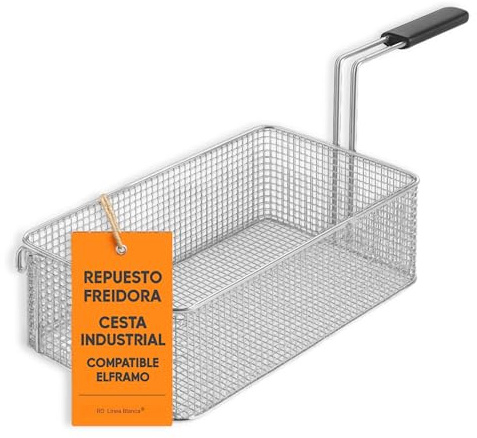 RO Linea Blanca ® Cesta Freidora Industrial Compatible Con Elframo Repagas Acero Inoxidable Mango Fijo Alto Medidas 215x375x120mm Repuesto Profesional Fritura Profunda Hosteleria Universal