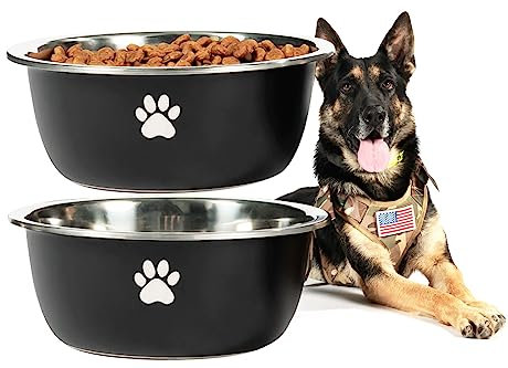 Podinor Large Dog Water Bowl 2 Pack, 1.3 Gallons 170oz Stainless Steel Extra Large Dog Food Bowl for Big Giant Dogs, Black