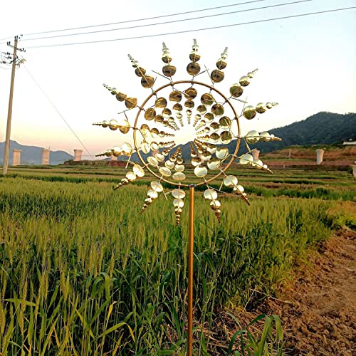 SUOMO Magical Metal Windmill, 3D Metal Wind Sculptures Spinners, Magic Metal Kinetic Sculpture Wind Catchers, Metal Windmills for The Yard and Garden Art Outdoor Patio Lawn Decoration (Color : Gold)