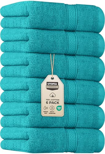 Utopia Towels Handtücher Set Baumwolle, 41x71 cm, 6er Pack, Türkis | 100% Baumwolle, ultraweich, sehr saugfähig
