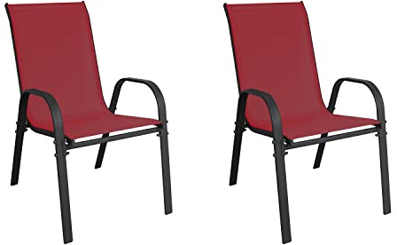 INDA-Exclusiv 2er Set Metall Stapelsessel Gartenstuhl Gartensessel stapelbar mit Textilenbespannung Balkonmöbel Gartenmöbel Terrassenmöbel Anthrazit - Bordeauxrot