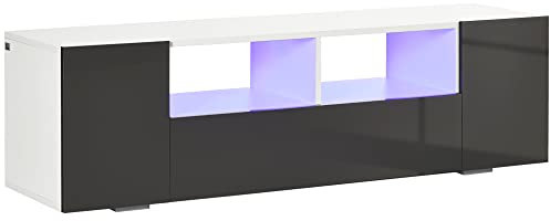 HOMCOM High Gloss TV Unit Cabinet for TVs up to 60 with LED Lights, TV Stand with Storage Shelves and Cupboards, Grey