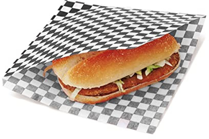 Papier Alimentaire Anti-graisse 200 Pièces 19X17cm Carreaux Noir Blanc Wrap Paper Durable Résistant à L'humidité et à La Graisse Sac en Papier pour Sandwiches Hamburgers Collations