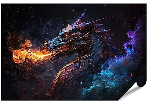 islandburner XXL Bild Poster Fantasy Drache Ai Generiert Riesigen Nachthimmel Premium Bilder Fotodruck
