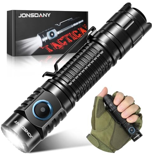 JONSDANY Taschenlampe, 1200 Lumen, professionelle leistungsstarke taschenlampe led aufladbar, taktische Taschenlampe 6 Modi, led taschenlampe für Camping, Wandern, Angeln, Radfahren