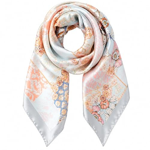 prinfantasy Halstuch aus Kunstseide Blumen und verschiedene Muster Druckschal Elegantes Accessoire 70CM x 70CM Quadratisches Tuch