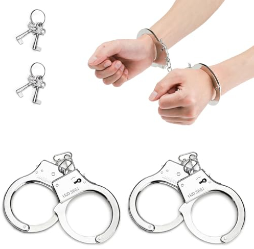EIHI 2 Pièces Menottes Enfant, Menottes en Métal avec Clés, Accessoire Cosplay Menotté avec Clé, Métal Jouet avec La Clé pour Le Jeu Rôle La Police Accessoires Costumes Fête Halloween
