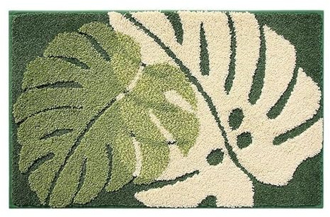 Latch Hook Rug Kit for Adults Green and White Monstera with Printed Canvas Crochet Yarn Floor Mat Embroidery DIY Hook and Latch Kit Carpet for Christmas Decoration 60x40cm(1)