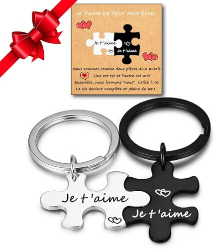 Cadeau couple - Couple Porte-clés - 2PCS Porte-clés Couple，Gravé Je t'aime Cadeau Saint-Valentin Anniversaire Noël Femme Homme