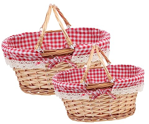 VANZACK 2stücke Picknickkorb Geflochtener Aufbewahrungskorb Für Outdoor Beweglicher Tragekorb Für Snacks Obst Und Gartenbedarf Praktischer Organizer Für Ausflüge Und Familienfeiern