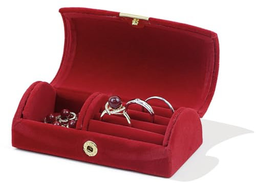 Veki Joyero de Viaje Pequeño, Portátil Cajas para Joyas de Terciopelo, Joyero Organizador de Viaje para Anillos, Aretes, Pendientes y Collares, Jewelry Organizer para Mujeres y Niñas (Rojo)