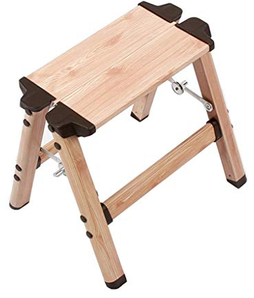 Tritthocker Zweistufige Metallleiter, Holzmuster Leiterhocker Doppelleiter Kinder Erwachsene Sicherheitsfußhocker Haushaltsleiter/Braun (Natur)