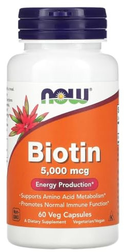 Now Foods – Biotin 5000mcg | Supports Hair, Skin, and Nails Health – 60 Veg Capsules
