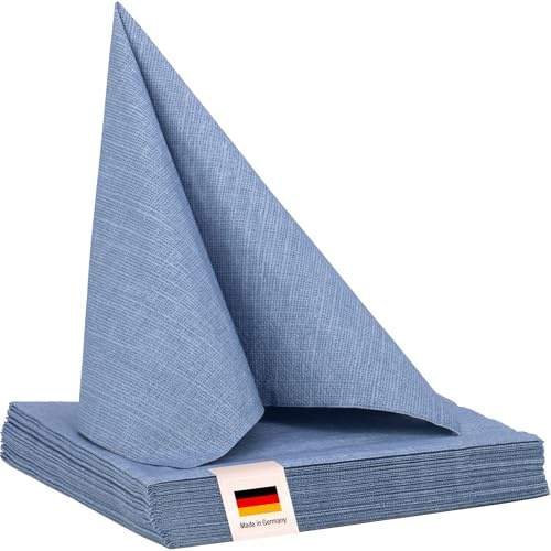 100% Mosel Servietten, 20 Stück (33 x 33 cm), in Rauchblau, edle Tischdeko für Hochzeit, Kommunion, Konfirmation, Taufe & Geburtstag
