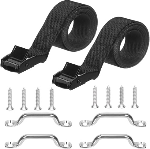 Rustark 14Pcs 2 Sets Battery Tie Down Strap Battery Box Hold Down Straps Kit with Stainless Steel Cam Buckle Stainless Steel Bracket and SS Screws for RV Battery Fuel Tank Boats Luggage Belt