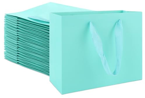 MIVIDE 30 Stück Geschenktüten Papier mit Henkel 22 x 10 x 18 cm, Geschenktaschen Blau, Wiederverwendbare Papiertüten mit Henke für Weihnachten, Hochzeits, Festivalfeier, Geschenke