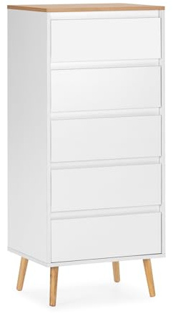 HOMN LIVING Cómoda Alta Desi 5 cajones Color Blanco, 50 cm (Ancho) 40 cm (Profundo) 115 cm (Altura)