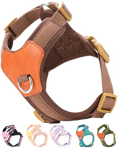 Brown xs Hundegeschirr für kleine Hunde, kein Ziehen, Hundegeschirr mit 2 Leinenclips, Welpengeschirr, Hundewestengeschirr (Braun, XS)