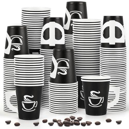 YLOLUL 100 Pcs Disposable Espresso Paper Cups with Handle 9oz Disposable Coffee Cups Hot Beverage Cup with Handles Drinking Cups for Hot Coffee Chocolate Tea Cocoa Juice and More