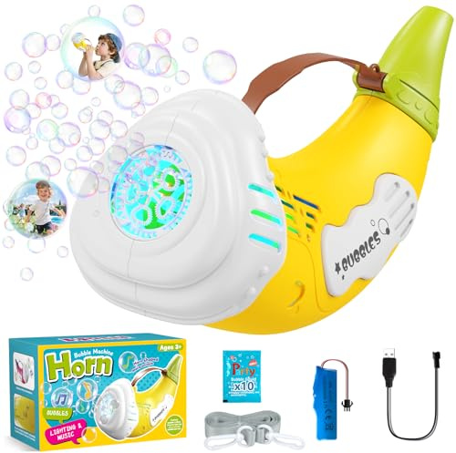 Seifenblasenmaschine 2 in1 Bubble-Trompete Automatischer/Blasen Sie mit Ihrem Mund, Seifenblasen Maschine Kinder für Party Favors, Sommer Spielzeug, Outdoor-Aktivität, Geburtstagsgeschenk(Gelb)