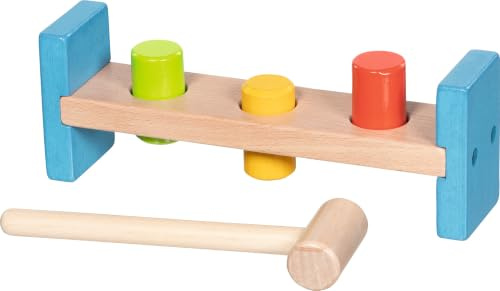 goki 58319 – Hammerbank aus Holz mit 3 Klötzen und Hammer – Motorikspielzeug für Kinder ab 2 Jahren