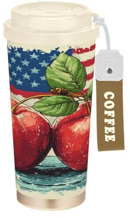 Amooorous Vasos de café decorativos rojos personalizados del 4 de julio para mujer, con tapa, taza de café de acero inoxidable, aislados para bebidas frías y calientes, derrames de 17 onzas
