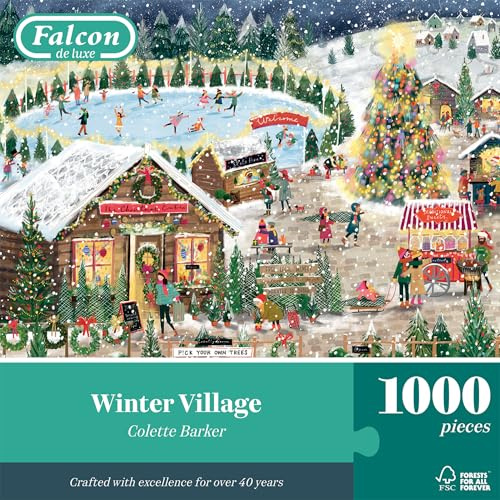Falcon Winter Village - 1000 Piece Christmas Jigsaw Puzzle for Adults | Large 1000Pc Adult Jigsaws - Fun, Festive, Nostalgic Puzzles - Cosy Rainy Day Activity, Christmas & Birthday Gift - 68 x 49cm