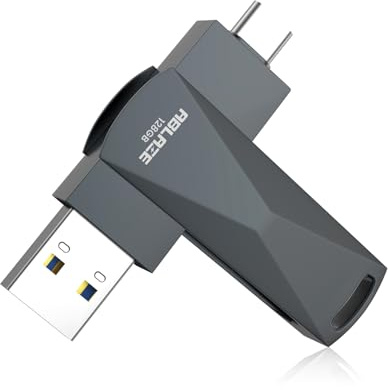 ABLAZE Clé USB C 128 Go Double USB 3.0 + Type C (Gris foncé) | compatible avec iPhone 16/15, smartphone Android, ordinateur, tablette, Mac, ordinateur portable