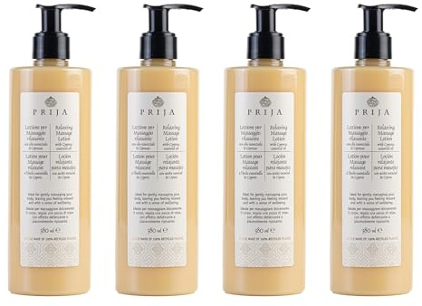 Prija Relaxing Massage Lotion with Aloe Vera and Cypress Oil, Refreshing and Moisturising Body Cream Leaves You Feeling Relaxed with a Sense of Wellbeing 4 x 380ml
