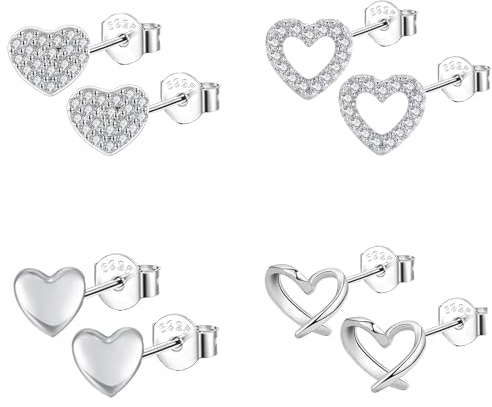 Epoch World 4 Pares Pendientes de Plata de Ley 925 para Mujer con Forma de Corazón Pendientes Plata Corazón Hipoalergénicos Aretes Joyería Regalo Mujer y Niñas