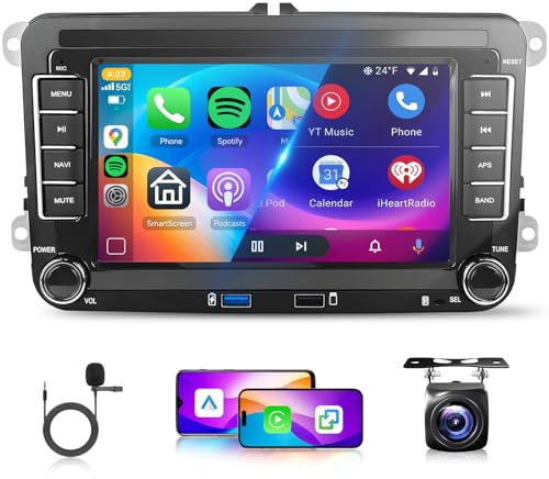 2G&64G 7 Android Autoradio Für VW Golf 5 6 Polo Passat Skoda Touran Tiguan Seat mit Carplay Android Auto Wireless,2 USB,Touchscreen Bluetooth EQ/RDS/FM Radio,WiFi Navi/AHD Rückfahrkamera/CANBUS