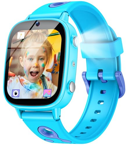 Reloj Inteligente Niños Smartwatch con Audiolibros - 1.8 IPS Smart Watch Niña con Aprendizaje 26 Juegos IP68 Impermeable Linterna Cámara Reproductor MP3 Regalo Cumpleaños Navideño para Niños Niñas