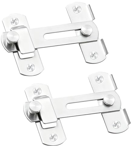 2 Pezzi Catenaccio a Bascia in Acciaio Inox, Serratura a Catenaccio con Viti, Chiusura di Sicurezza per Porta Garage, Anta Scorrevole, Finestra, Bagno, Armadio, Giro 180° 4 Inch (Argento)