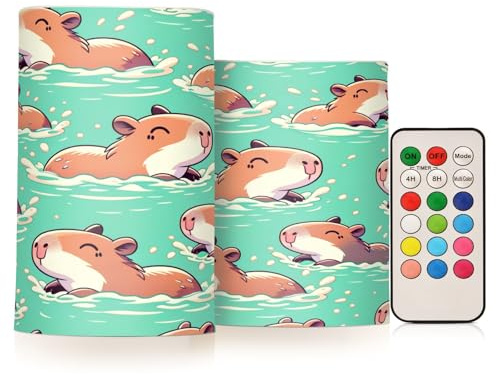 xigua Flameless Candles, Swimming Capybaras Flickering LED Candles,2 Pack Battery Operated Candle with 18-Key Remote or Wedding, Table, Halloween, Christmas Decor