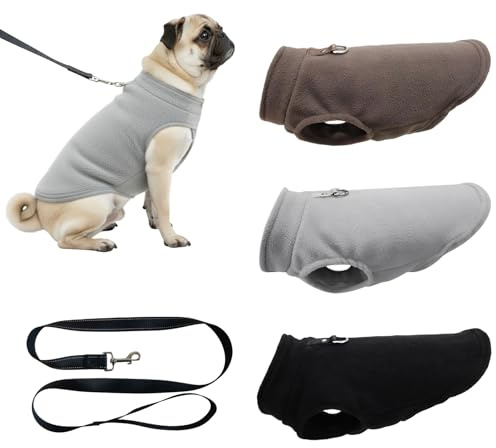 3 Stück Hundepullover aus Fleece für Kleine Hunde, Warme Hundejacke, Hundeweste mit Leinenbefestigung, Winter Hundemantel, Kaltwetter Hundebekleidung, Innen- und Außeneinsatz