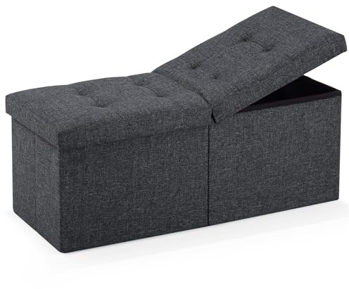 JIUYOTREE Sitzhocker mit Stauraum klappbare Sitzbank 33 x 80 x 33 cm Fußbank Aufbewahrungsbox Stuhl hinter dem Bett für Wohnzimmer Flur Schlafzimmer Elfenbeinweiß (Dunkelgrau)